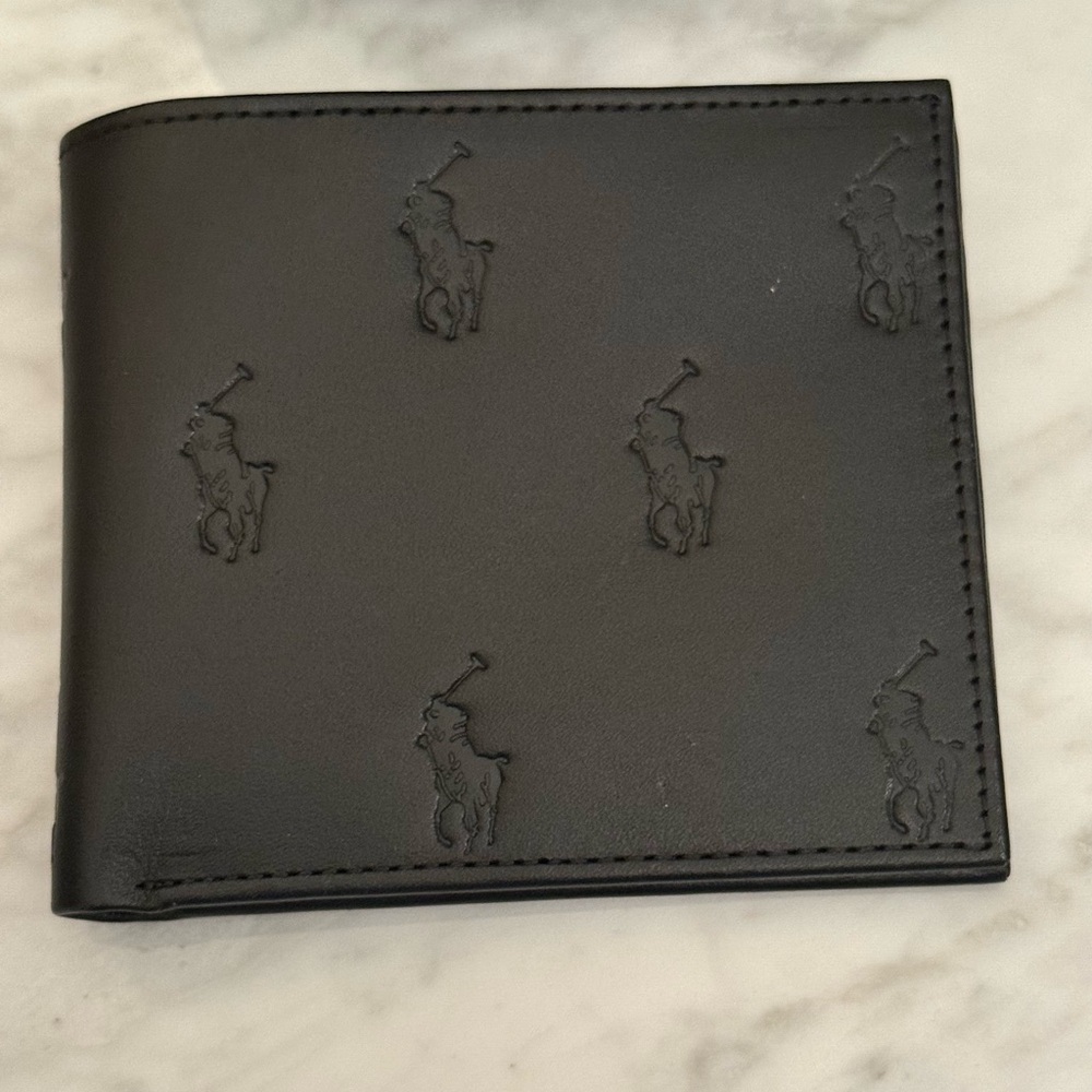 Polo by Ralph Lauren Black Leather Wallet all over Pony Bifold Wallet Billfold